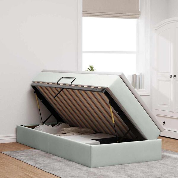 vidaXL Lova su daiktų laikymo vieta ir čiužiniu &Scaron;viesiai pilka