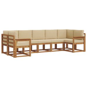 vidaXL Lauko sofos komplektas su pagalve 7 pcs Natūralus ir bežinis