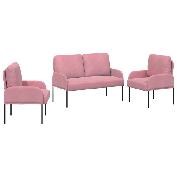 vidaXL Sofų komplektai su pagalve 3 pcs Rožinė 115 x 56 x 80 cm fanera