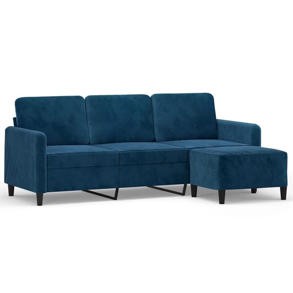 vidaXL Trivietė sofa su pakoja, mėlynos spalvos, 180cm, aksomas