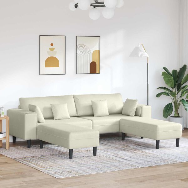 vidaXL Sofa su pagalve 3 pcs Kreminė Aksomas