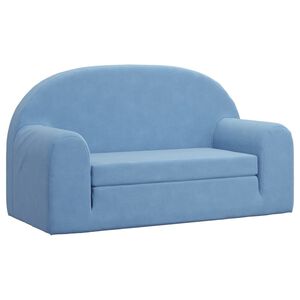 vidaXL Vaiki&scaron;ka dvivietė sofa-lova, mėlynos spalvos, mink&scaron;tas pliu&scaron;as