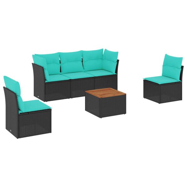 vidaXL Sofos komplektas su pagalvėlėmis, 6 dalių, juodas, poliratanas