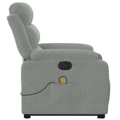 vidaXL Atsistojantis masažinis krėslas, šviesiai pilkas, aksomas