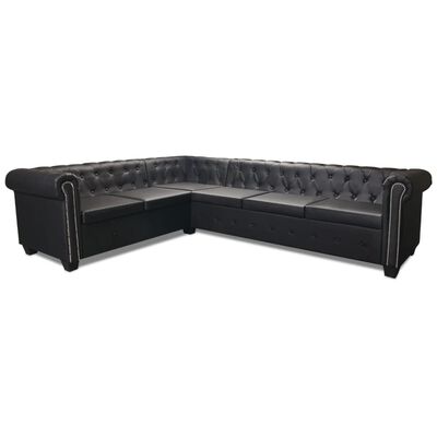 vidaXL Chesterfield kampinė šešiavietė sofa, dirbtinė oda, juoda