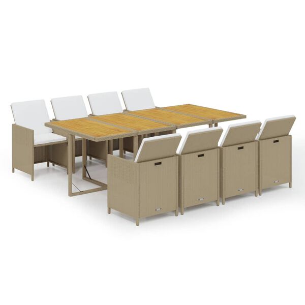 vidaXL Sodo komplektas su pagalvėlėmis, 9 dalių, smėlio, poliratanas