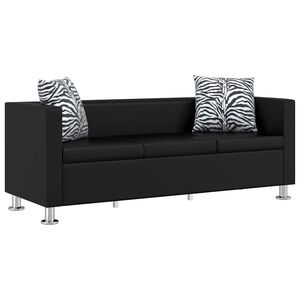 vidaXL Sofa, trivietė, dirbtinė oda, juoda