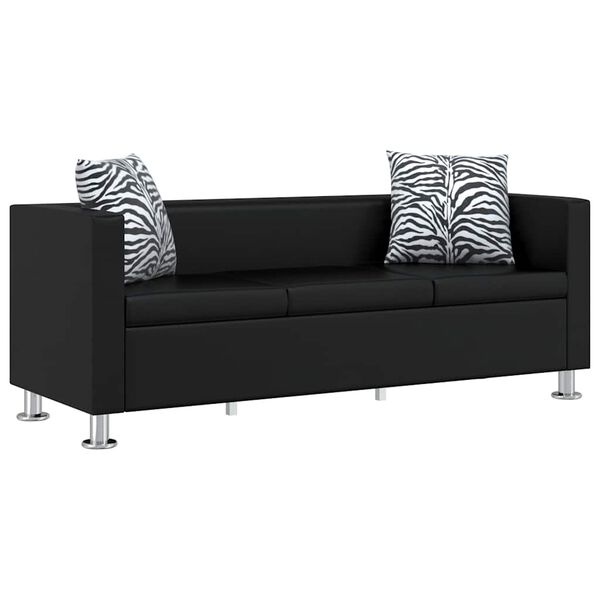 vidaXL Sofa, trivietė, dirbtinė oda, juoda
