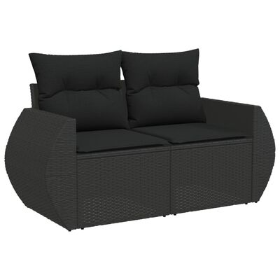 vidaXL Sofos komplektas su pagalvėlėmis, 8 dalių, juodas, poliratanas