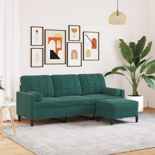 vidaXL Trivietė sofa su pakoja, tamsiai žalios spalvos, 180cm, aksomas
