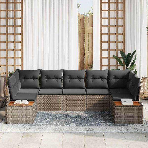 vidaXL Sodo Sofų Rinkinys su pagalve 7 pcs Pilka Poliratanas