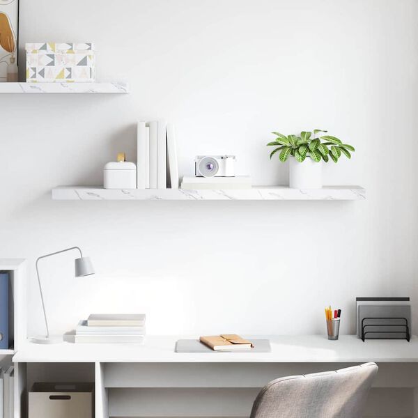 vidaXL Sieninė lentyna su saugykla Balti marmuro 120 x 23,5 x 4 cm