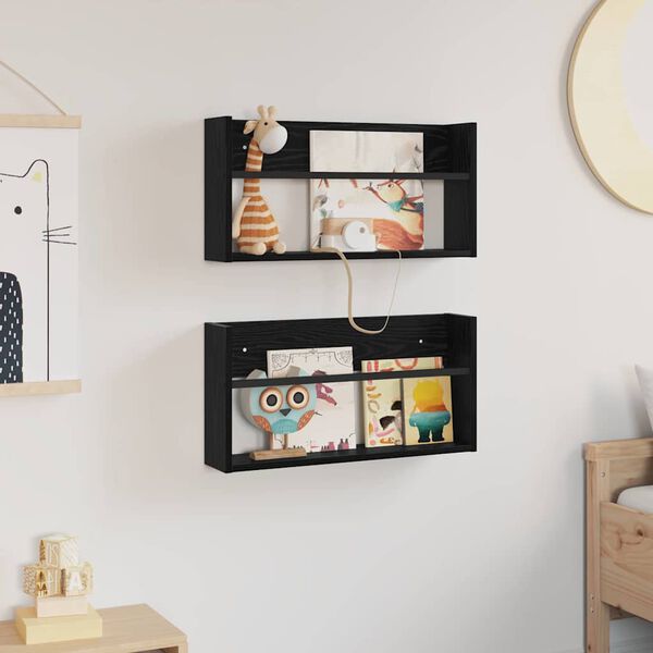 vidaXL Žurnalų stovas su lentyna 2 pcs Juodas ąžuolas 60 x 12 x 30 cm