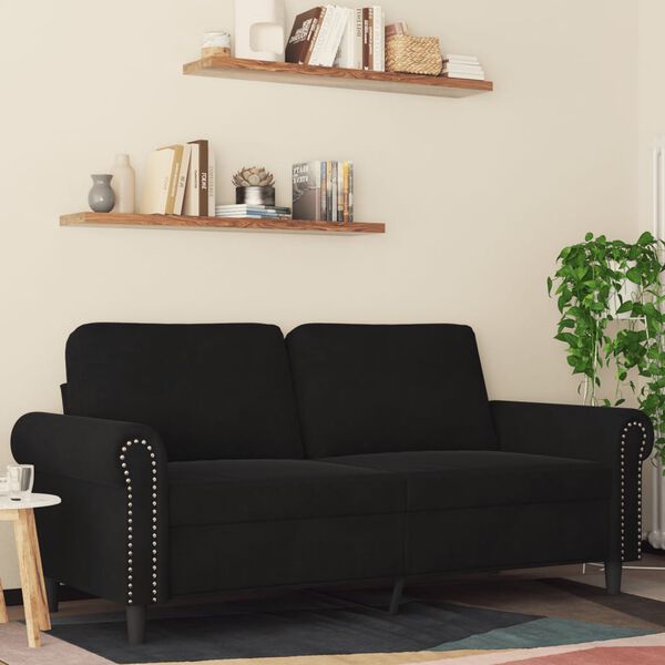 vidaXL Dvivietė sofa, juodos spalvos, 140cm, aksomas