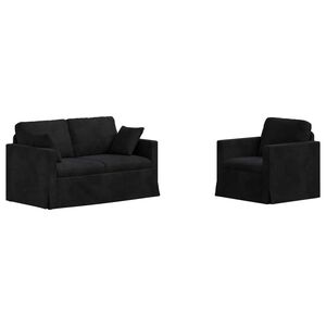 vidaXL Sofos komplektas 2 vnt. Juoda Aksomas