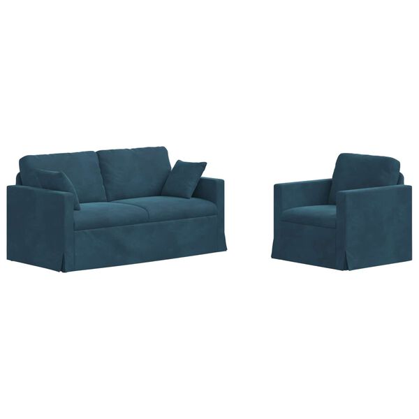 vidaXL Sofa 2 pcs Mėlyna 158 x 78 x 80 cm Aksomas