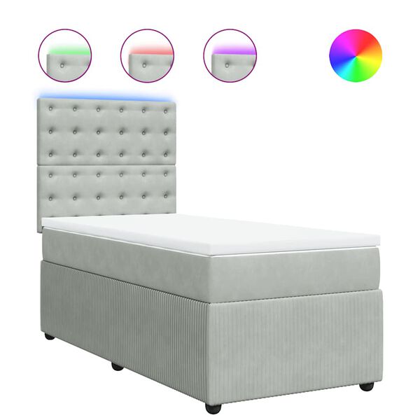 vidaXL Lova su spyruoklėmis ir čiužiniu, pilka, 80x200cm, aksomas