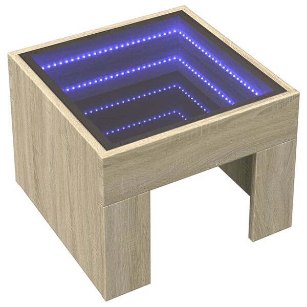 vidaXL Kavos staliukas su Infinity LED lemputėmis, ąžuolo, 40x40x30cm