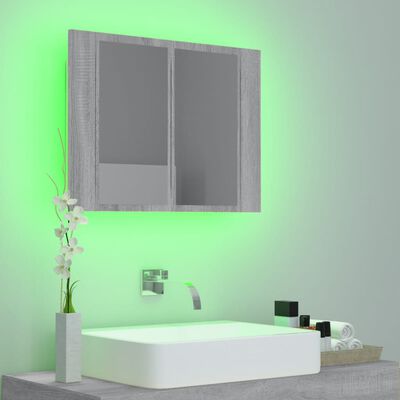 vidaXL Veidrodinė LED vonios spintelė, pilka, 60x12x45cm, mediena