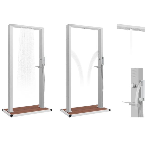 vidaXL Lauko dušas su padėklu, WPC ir nerūdijantis plienas