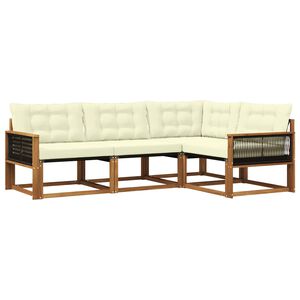 vidaXL Lauko sofos komplektas su pagalve 4 pcs Natūralus ir grietinėlė