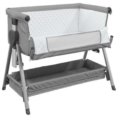 vidaXL Kūdikio lovytė su čiužiniu, šviesiai pilka, lininis audinys