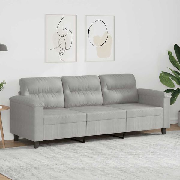 vidaXL Trivietė sofa, &scaron;viesiai pilka, 180cm, mikropluo&scaron;to audinys