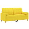 vidaXL Dvivietė sofa su pagalvėlėmis, &scaron;viesiai geltona, 140cm, audinys