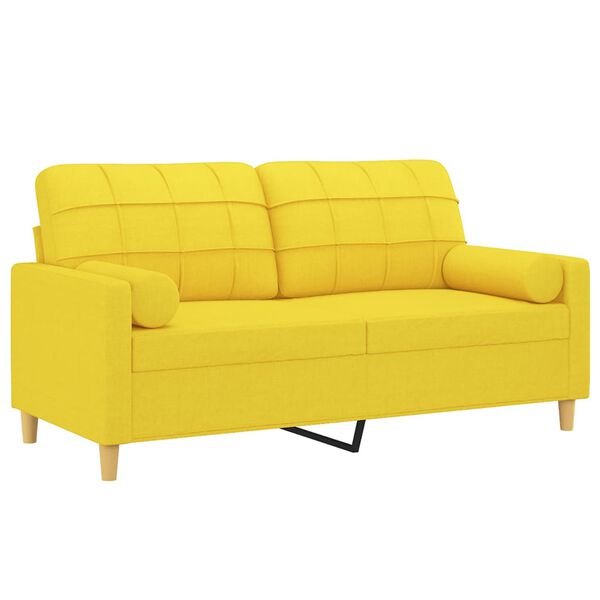 vidaXL Dvivietė sofa su pagalvėlėmis, &scaron;viesiai geltona, 140cm, audinys