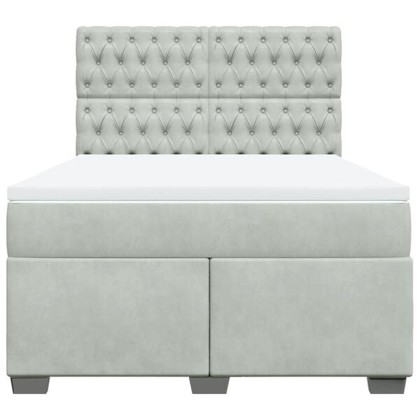 vidaXL Lova su spyruoklėmis ir čiužiniu, pilka, 140x200 cm, aksomas