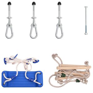 vidaXL Sūpynės su virvinėm kopėčiom/laipiojimo akmenimis, mėlynos, PE