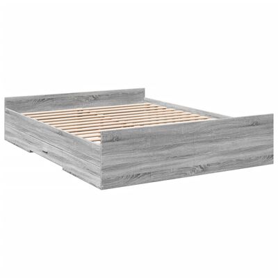 vidaXL Lovos rėmas su stalčiais, pilkas ąžuolo, 150x200cm, mediena
