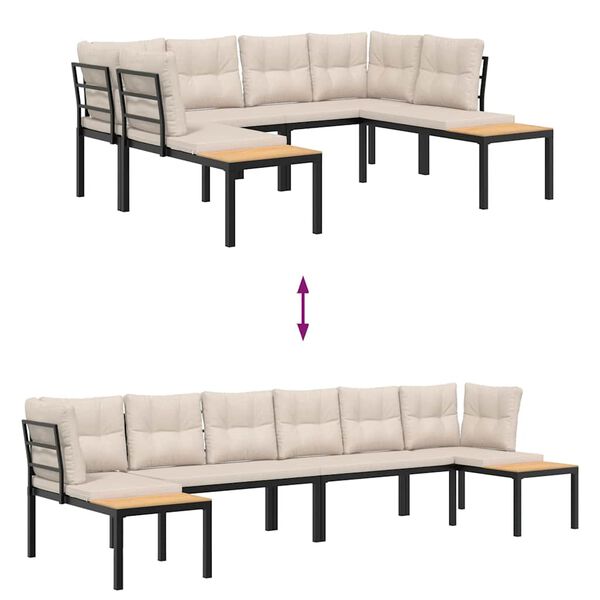 vidaXL Sodo sofų komplektas su pagalvėlėmis, 4vnt., juodi, plienas