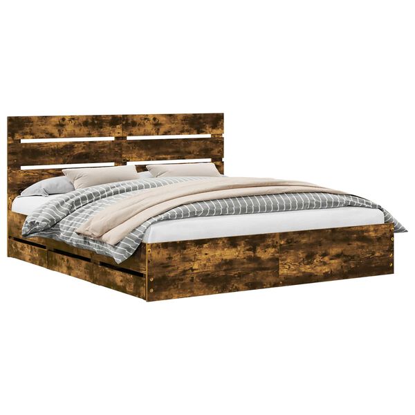 vidaXL Lovos rėmas Rūkyta ąžuolas 180 x 200 cm Inžinerinė mediena