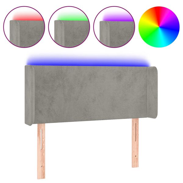 vidaXL Galvūgalis su LED, &scaron;viesiai pilkas, 83x16x78/88cm, aksomas