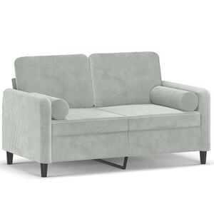 vidaXL Dvivietė sofa su pagalvėlėmis, &scaron;viesiai pilka, 120cm, aksomas