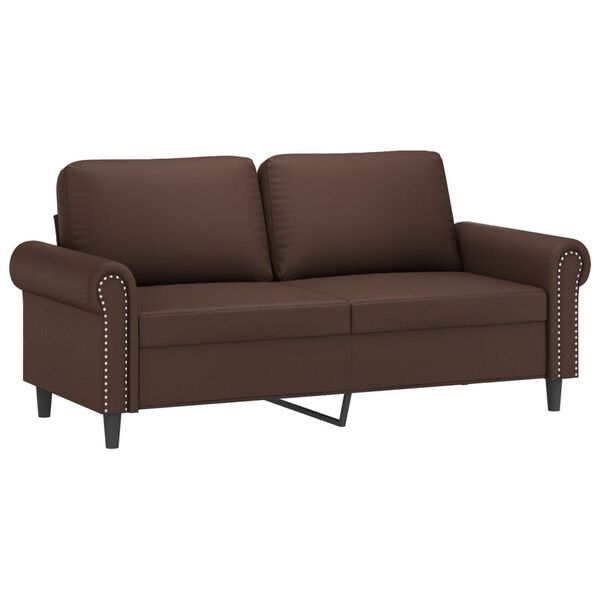 vidaXL Dvivietė sofa su pagalvėmis, ruda, 140cm, dirbtinė oda