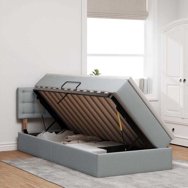 vidaXL Lova su daiktų laikymo vieta ir LED &Scaron;viesiai pilka 90 x 200 cm