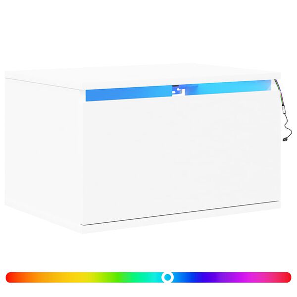 vidaXL Prie sienos montuojama naktinė spintelė su LED, balta