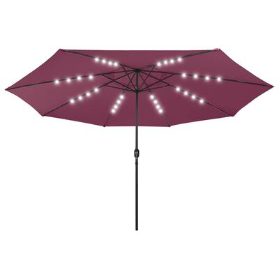 vidaXL Lauko skėtis su LED ir metaliniu stulpu, raudonas, 400cm