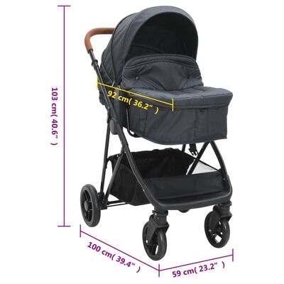 vidaXL Vaikiškas vežimėlis 2-1, antracito ir juodos spalvos, plienas