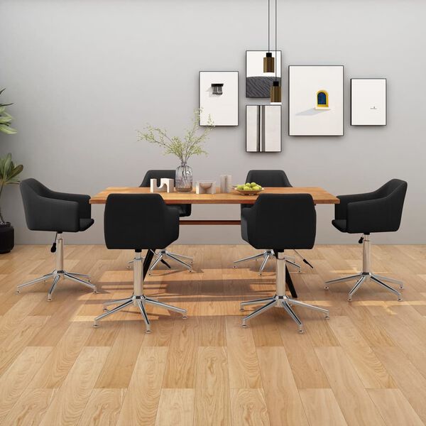 vidaXL Pasukamos valgomojo kėdės, 6vnt., juodos spalvos, audinys