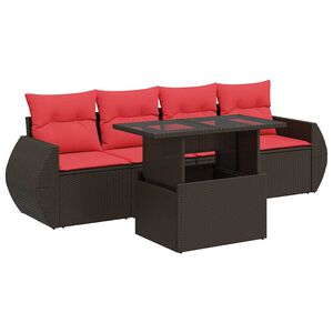 vidaXL Sodo komplektas su pagalvėlėmis, 5 dalių, poliratanas/akacija