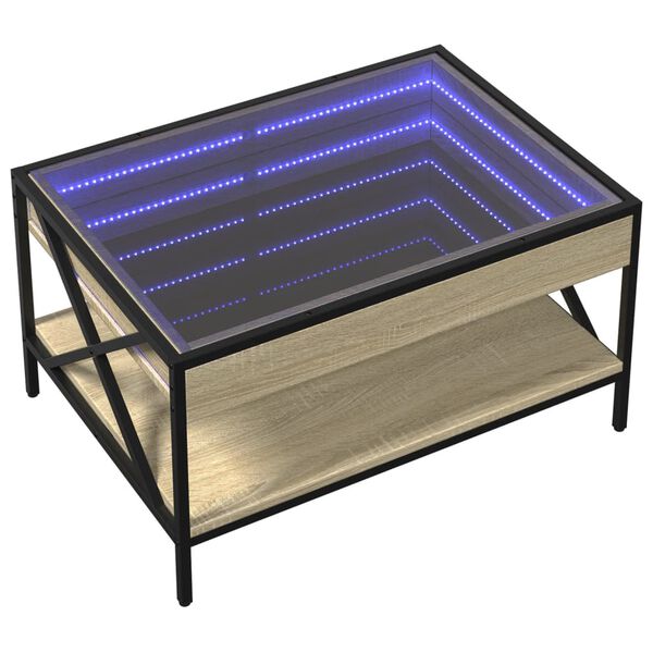 vidaXL Kavos staliukas su Infinity LED lemputėmis, ąžuolo, 70x50x38cm