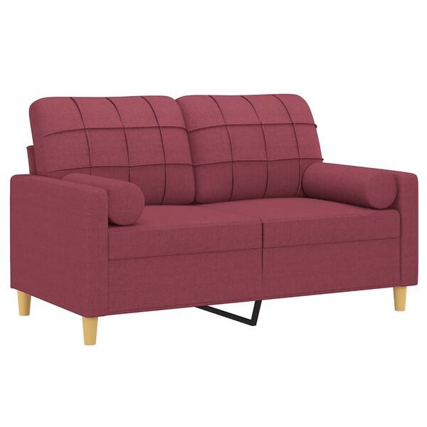 vidaXL Dvivietė sofa su pagalvėlėmis, raudonojo vyno, 120cm, audinys