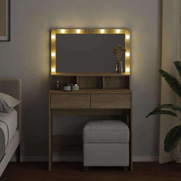 vidaXL Kosmetinis staliukas su LED, sonoma ąžuolo, 80x41x134,5cm