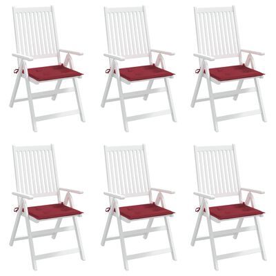 vidaXL Sodo kėdės pagalvėlės, 6vnt., vyno raudonos, 50x50x3cm, audinys