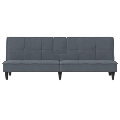 vidaXL Sofa-lova su puodelių laikikliais, tamsiai pilka, aksomas