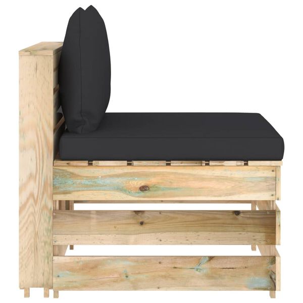 vidaXL Modulinė vidurinė sofos dalis su pagalvėlėmis, mediena