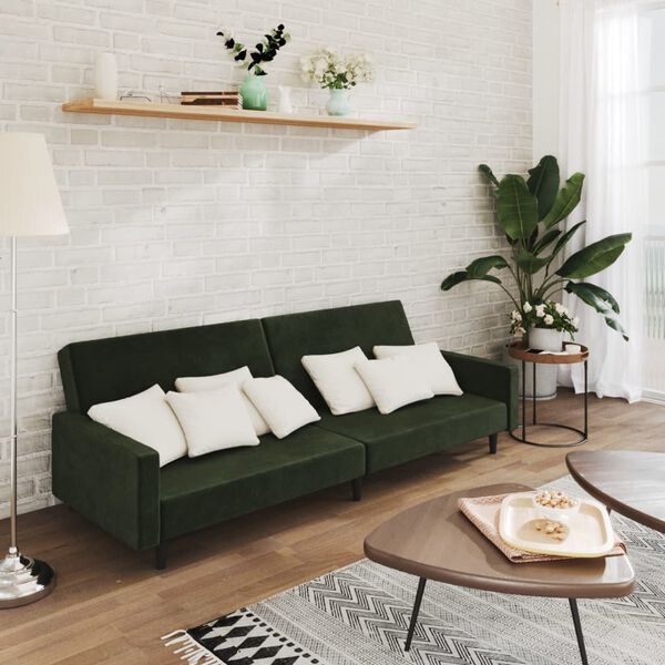 vidaXL Dvivietė sofa-lova, tamsiai žalios spalvos, aksomas